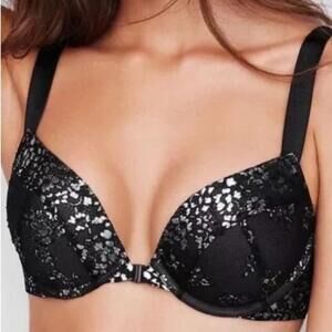 Victoria's Secret Black and Silver Lace Balconette Bra